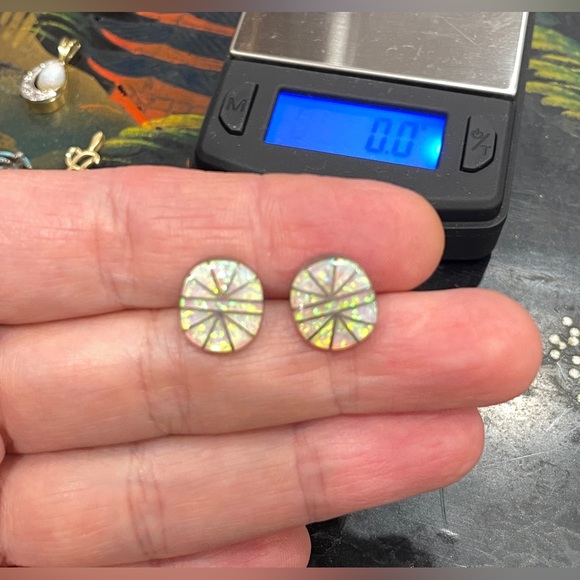Jewelry - Opal and sterling inlay Zuni Native American Earrings